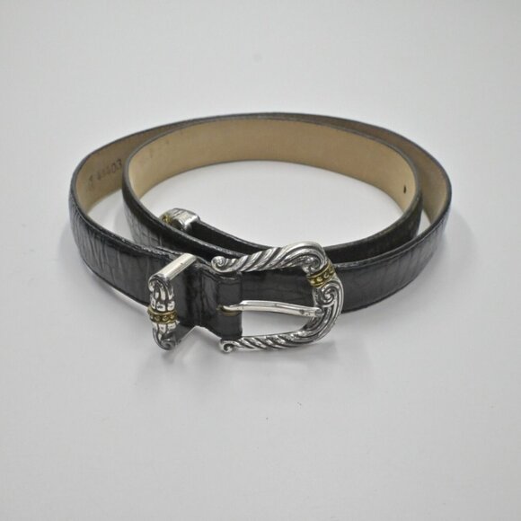 Vtg BRIGHTON Belt Womens Size L/34 Black Croc Embossed Leather Mix Metal Buckle - Picture 2 of 10